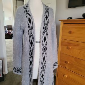 Large Black and Grey Aztec Cardigan Duster Sweater